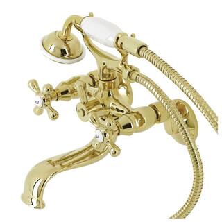 Kingston Brass Kingston 2-Handle Wall-Mount Clawfoot Tub Faucets with Handshower in Polished Brass HKS225PB