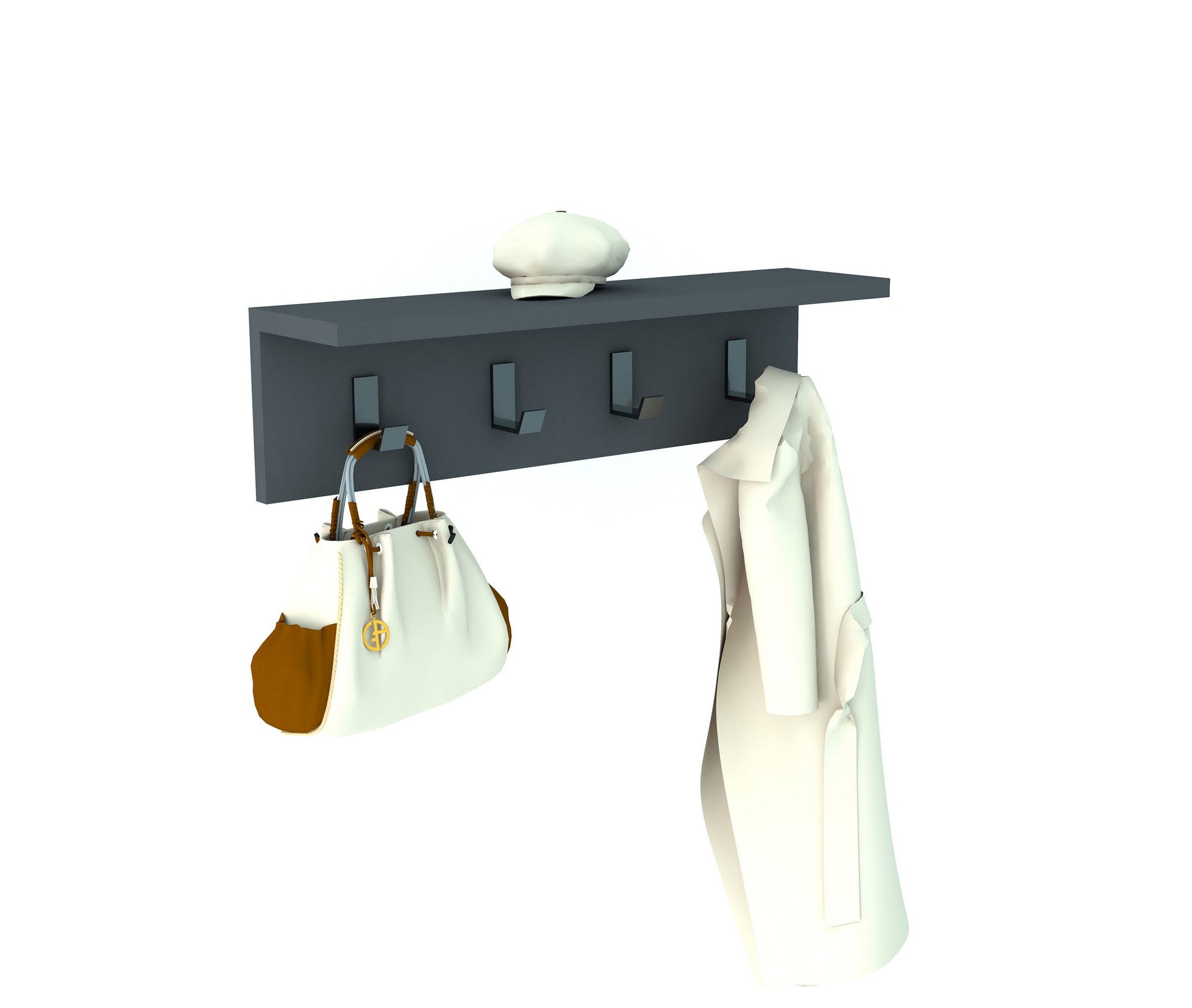 Wall Mounted Anthracite Coat Rack with 4 Hooks