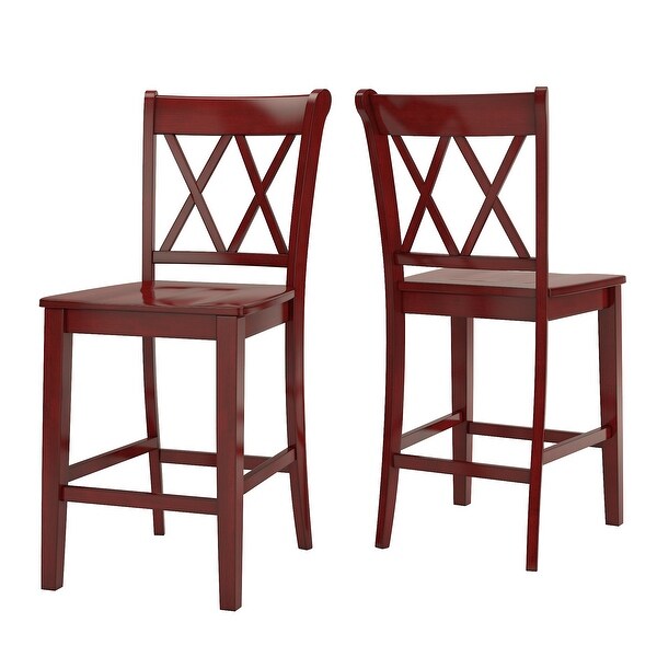 Weston Home Farmhouse Vintage Double X Solid Wood Counter Height Chair， Set of 2， Antique Red