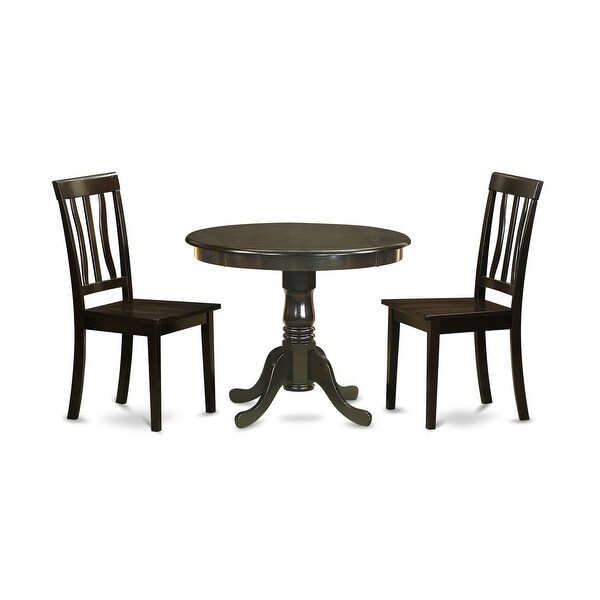 3-pieces Dining Set-Cappuccino Round Table Plus 2 Kitchen Chairs - Cappuccino Finish (Chairs Seat Options)