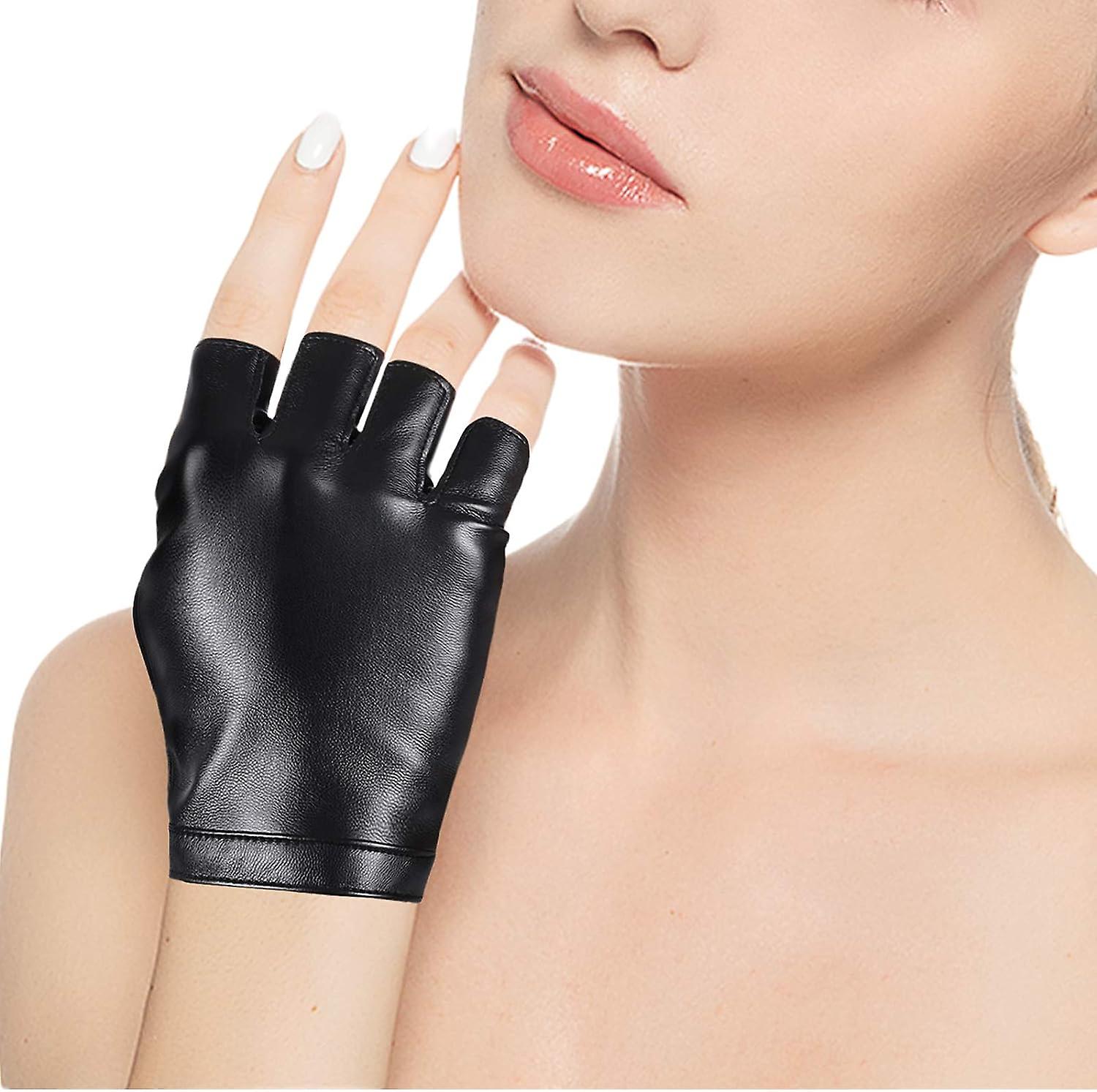 Fingerless Pu Faux Leather Gloves， Driving Gloves Outdoor Sports Cosplay Costume Half Finger Glove For Women Men Teens