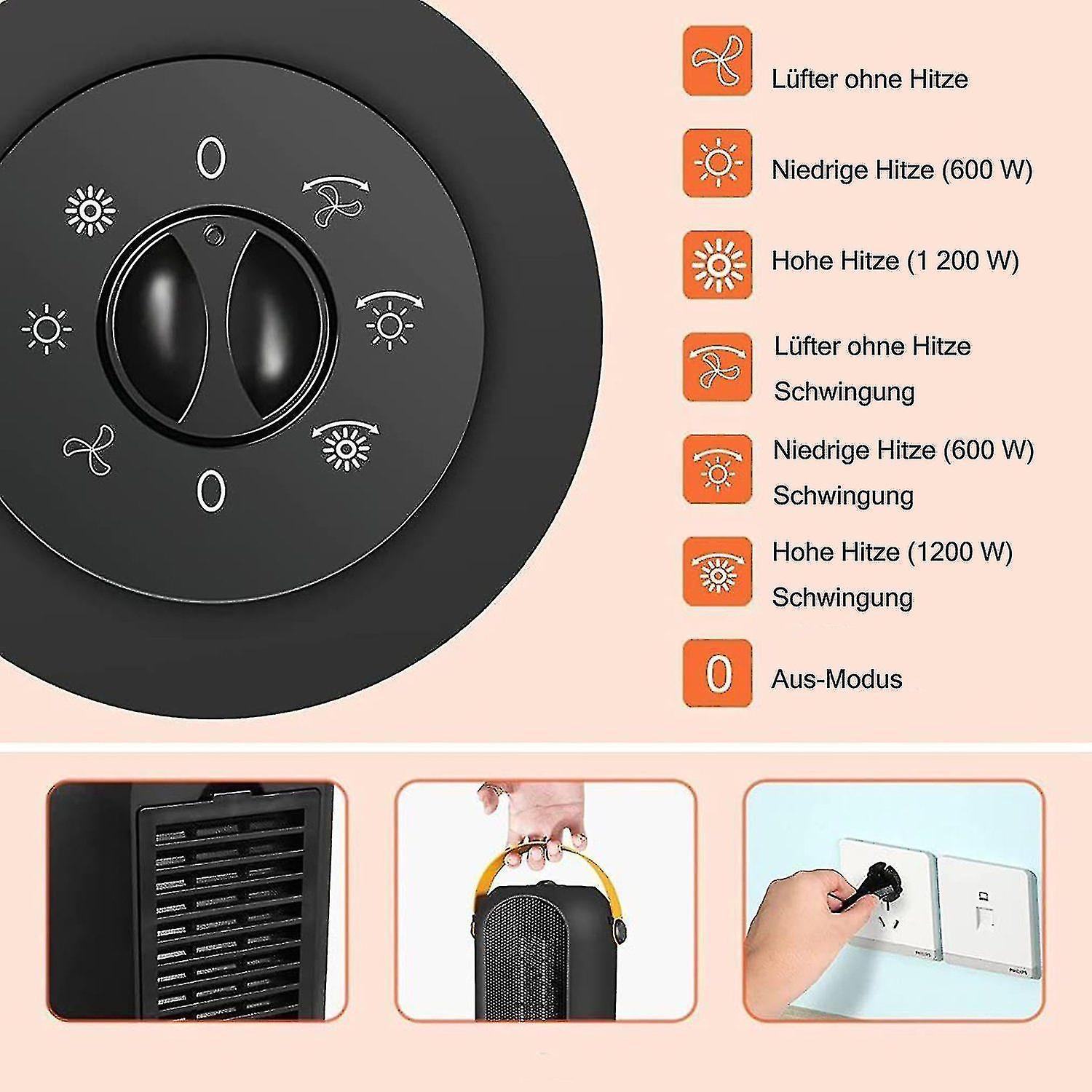 Fan Heater Black Fan Heater 1200w， Ptc Ceramic Heating Electric， Heater Energy-saving Quiet， 90