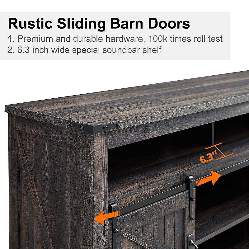 OKD Sliding Barn Door Wooden Farmhouse Highboy TV Table Stand