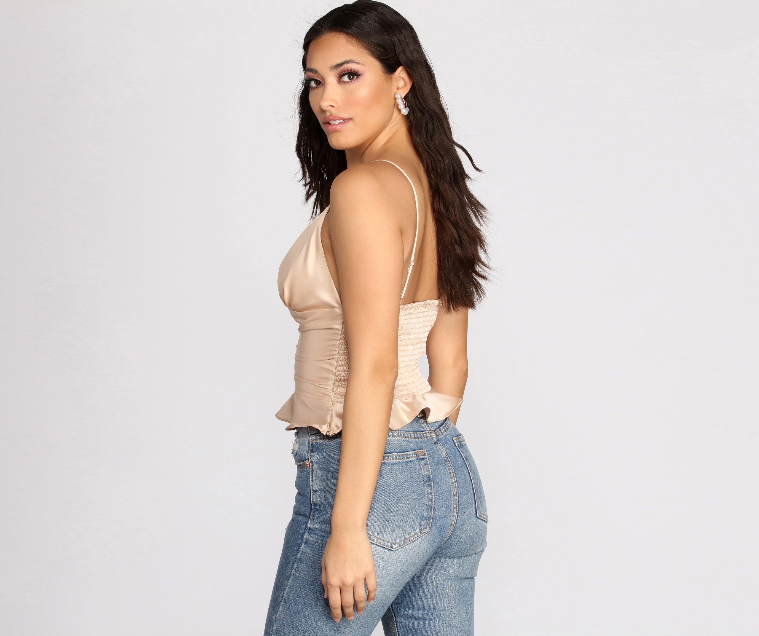 Ruched Waist Peplum Crop Top