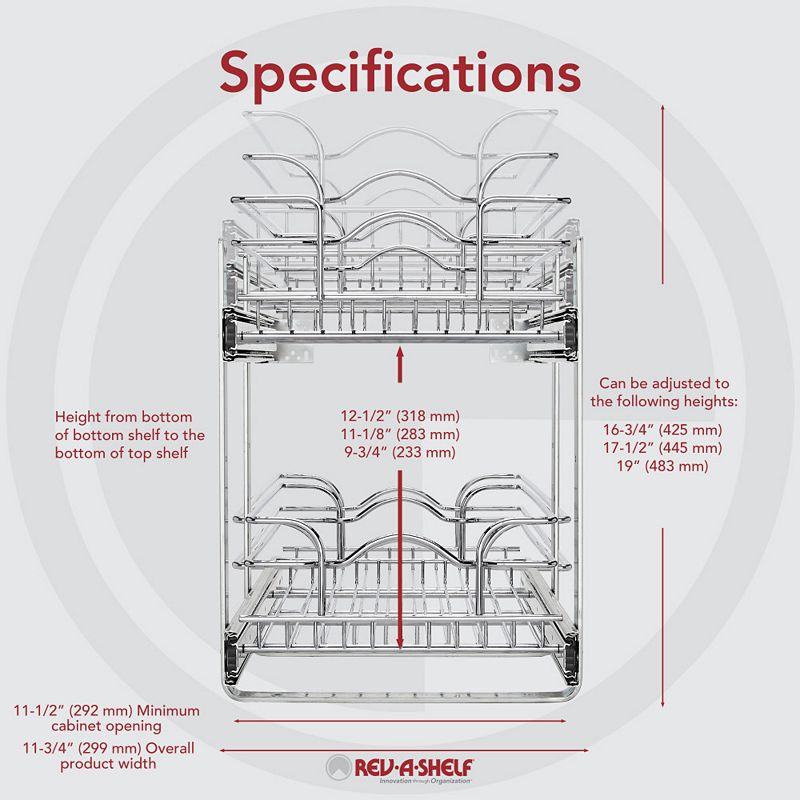 Rev-A-Shelf Kitchen Cabinet Pull Out Shelf Organizer， 12 x 18 In， 5WB2-1218CR-1