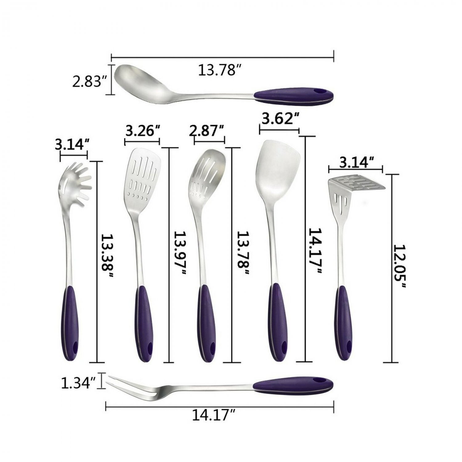 CompleteKitchen Cooking Utensil Set， Stainless Steel Cooking Set with Plastic Grip， Set of 14