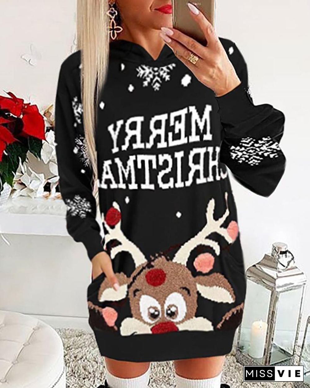 Christmas Moose Letter Print Dress P10811