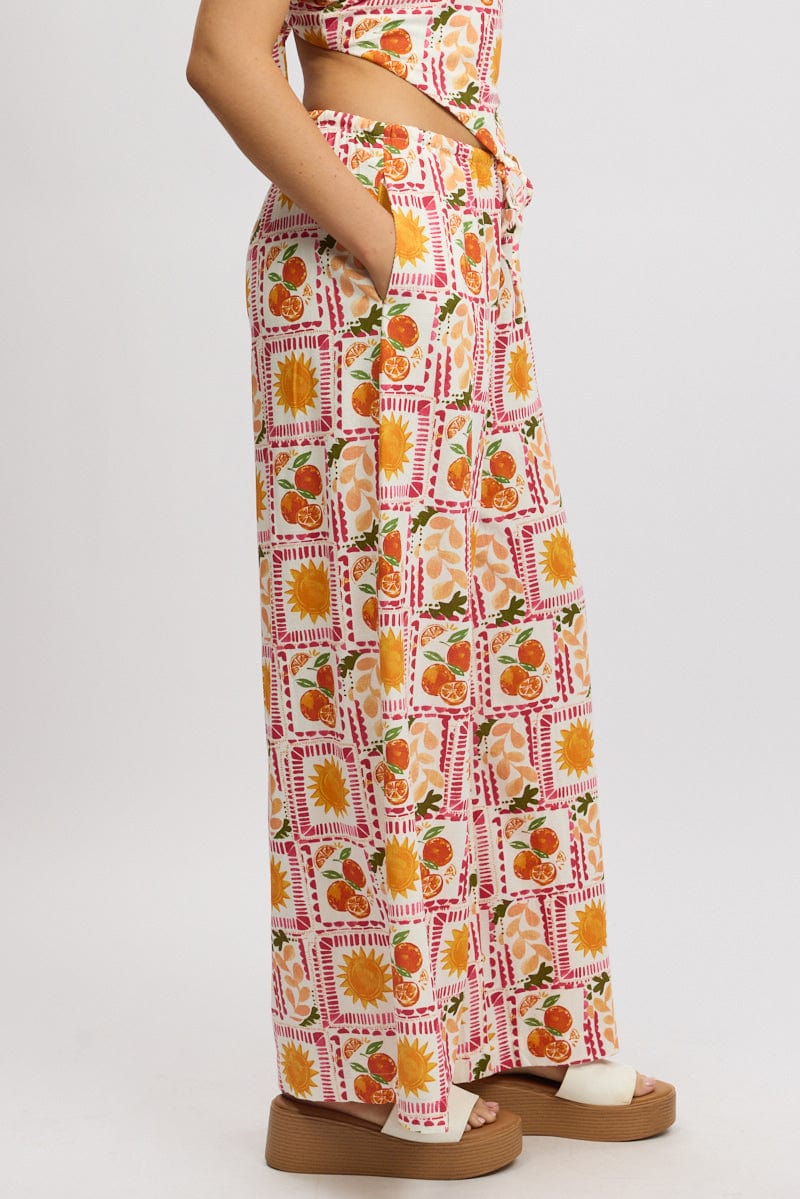 Multi Abstract Wide Leg Pants High Rise