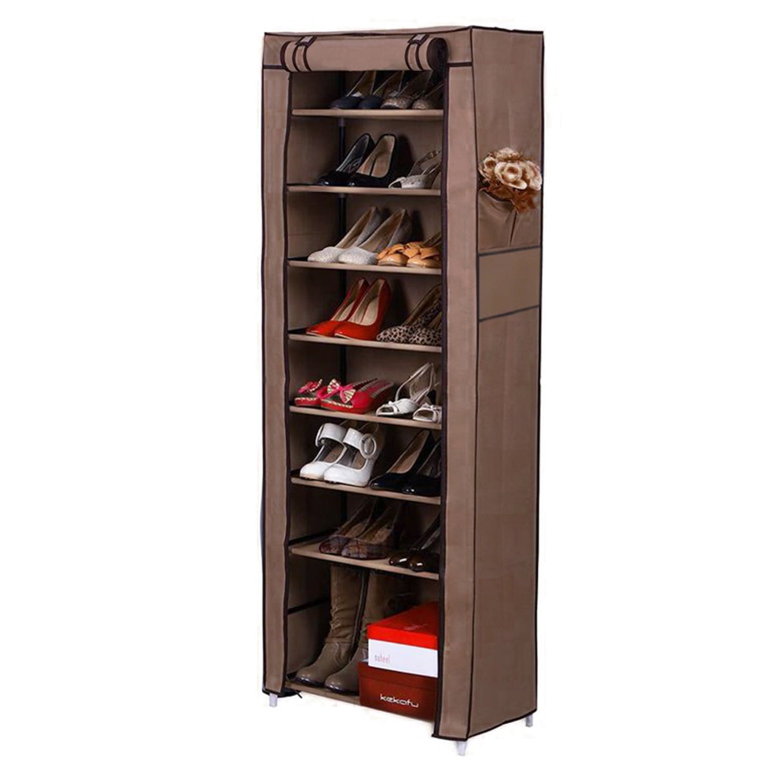 Vebreda 10 Tier Shoe Rack， Shoe Storage Cabinet with Dustproof Cover， Free Standing Shoe Storage Organizer for Closet， Entryway