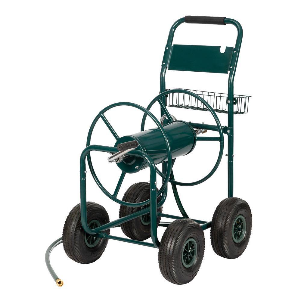 Afoxsos 38.2 in. x 20.9 in. x 39.4 in. Iron Water Pipe Truck Hose Reel Cart in Green for Garden Yard SYHW110