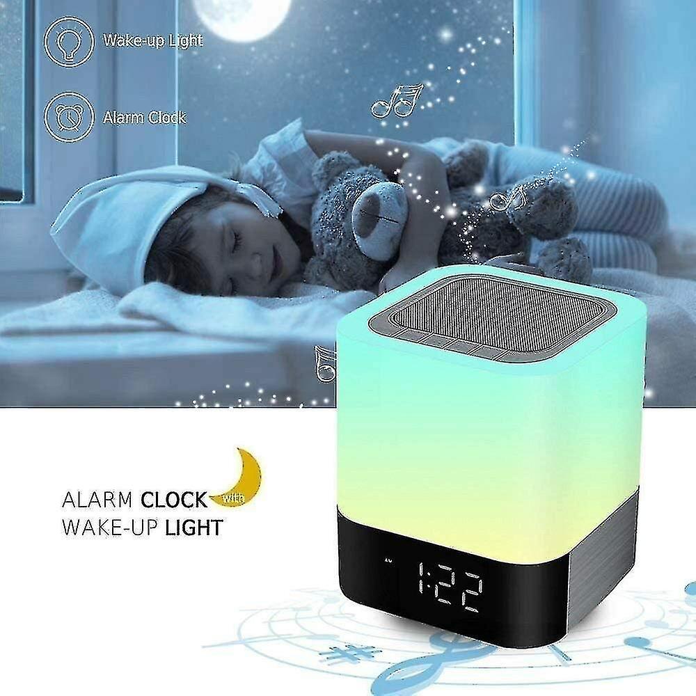 Bluetooth Speaker Night Lights， 5 In 1 Bedside Lamp With Bluetooth Speaker， 12/24h Digital Calendar