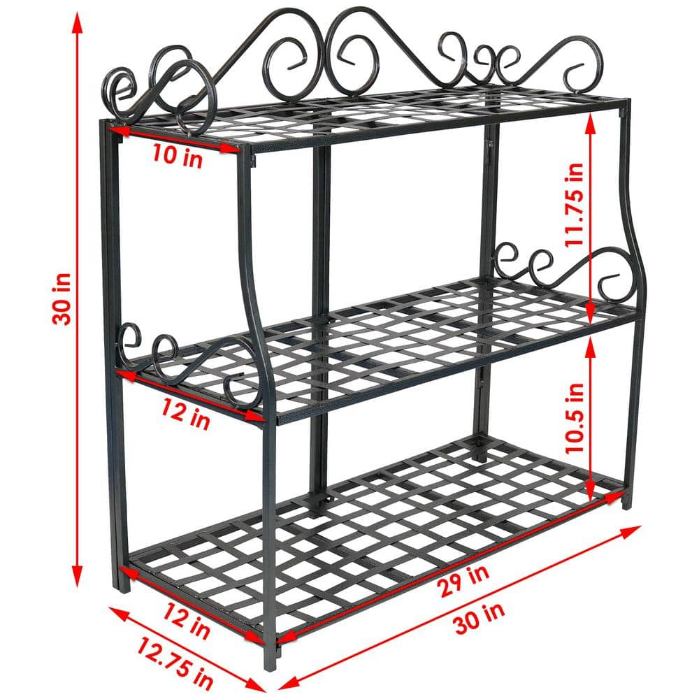 Sunnydaze Decor 3-Tier Metal Iron Plant Stand with Scroll Edging HMI-757