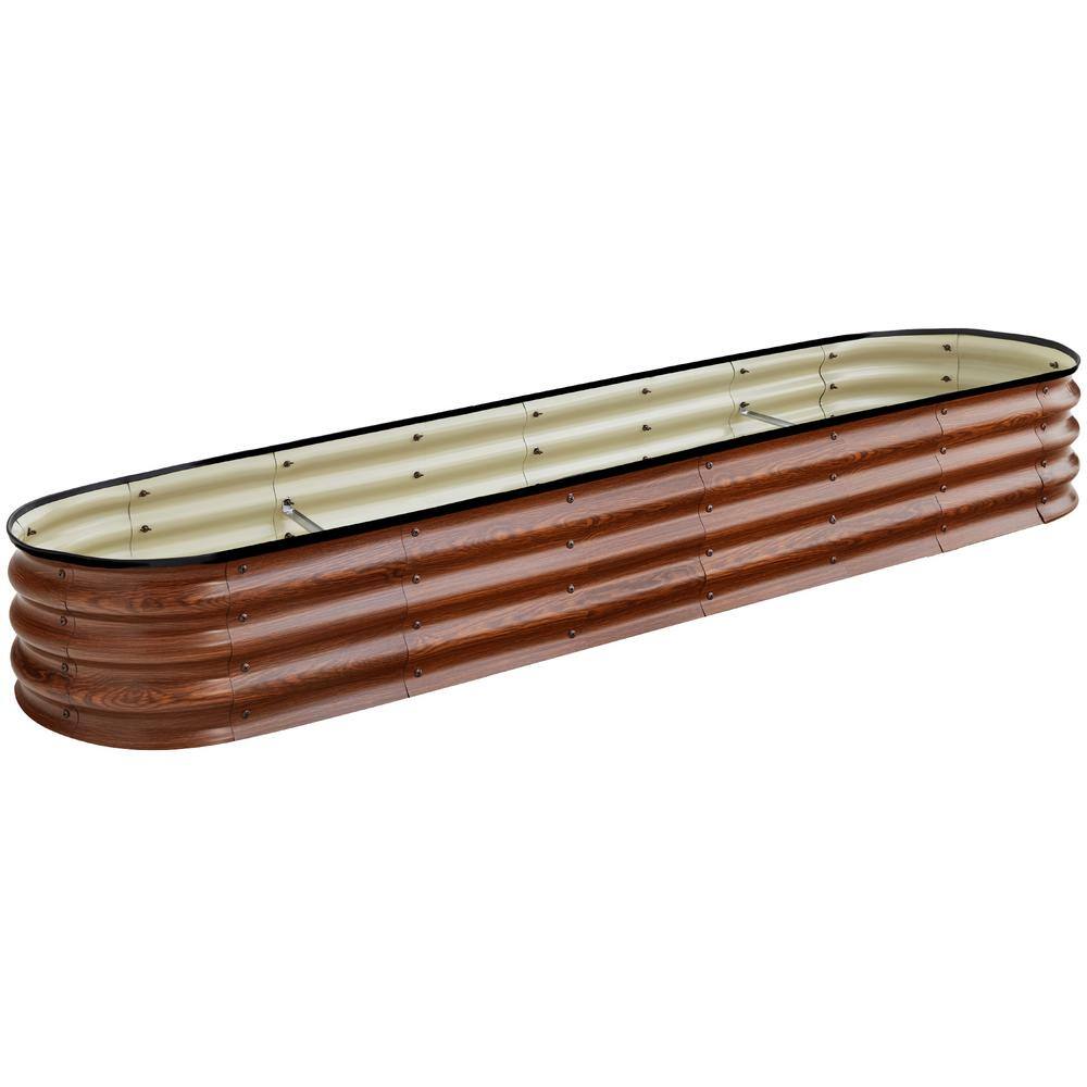 Best Choice Products 8 ft. x 2 ft. x 1 ft. Oval Steel Raised Garden Bed Planter Box for Vegetables Flowers in Wood Grain SKY6603