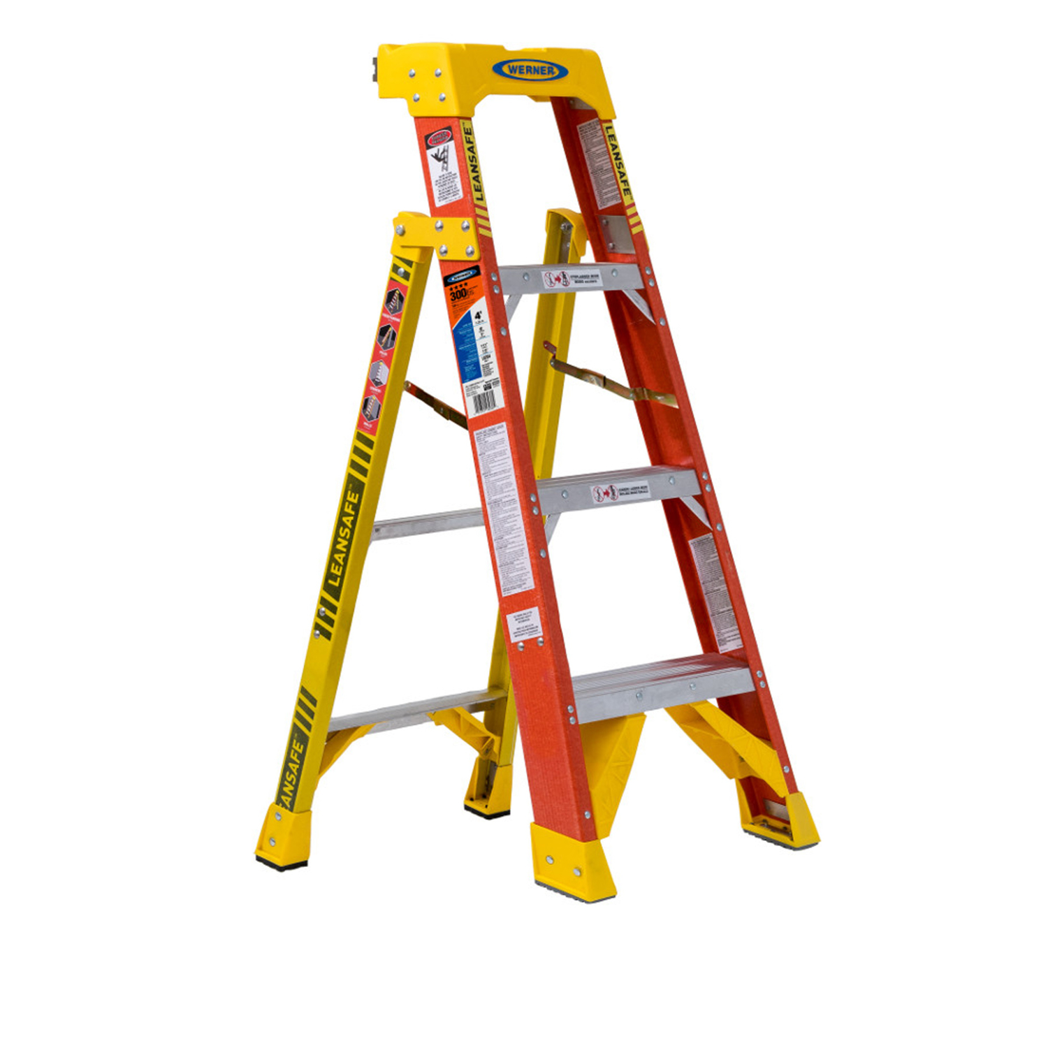 Werner LEANSAFE 4 ft. H Fiberglass Step Ladder Type IA 300 lb. capacity