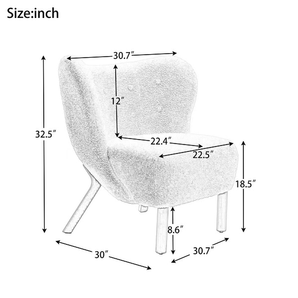 Modern Accent Chair with Lambskin Sherpa Wingback Tufted Side， Solid Wood Legs