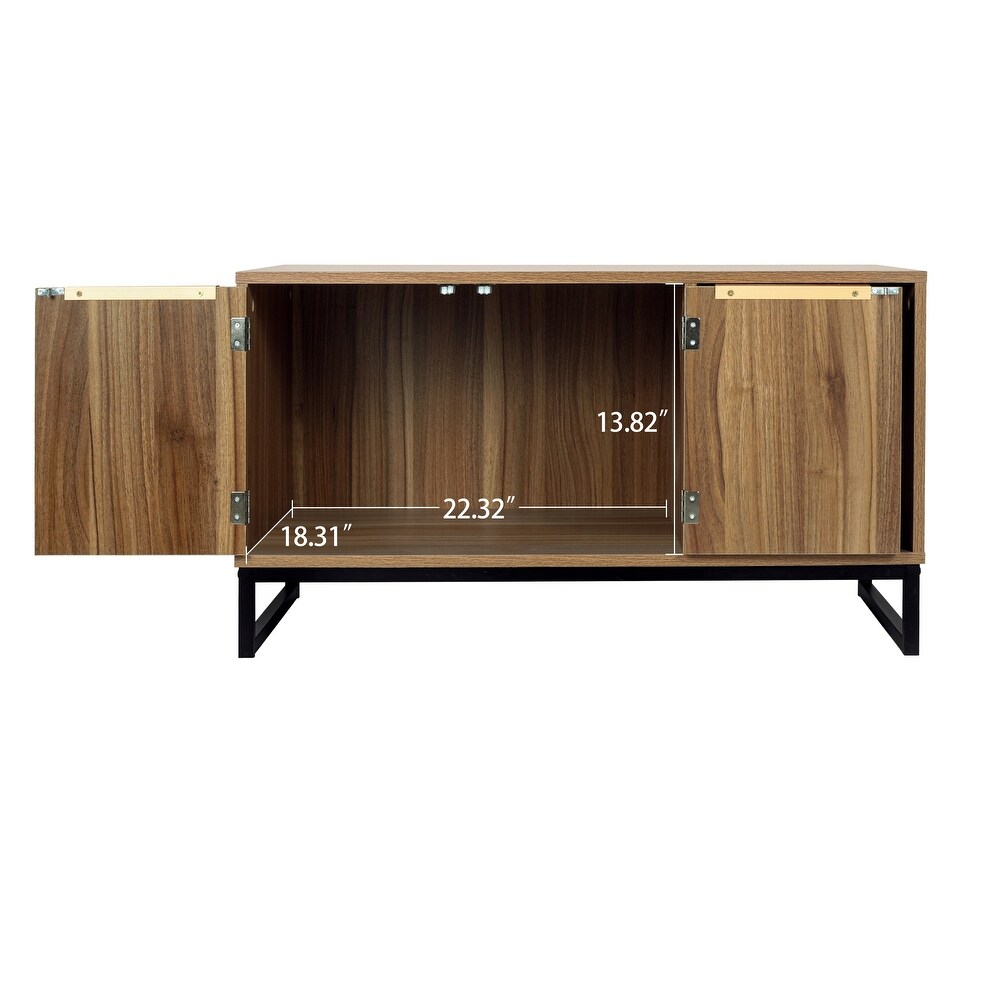 2 in 1 TV Stand  TV Console Table and Cat House w/ Storage   Board Pet House w/ 2 Doors and Metal Base for Living Room  Walnut