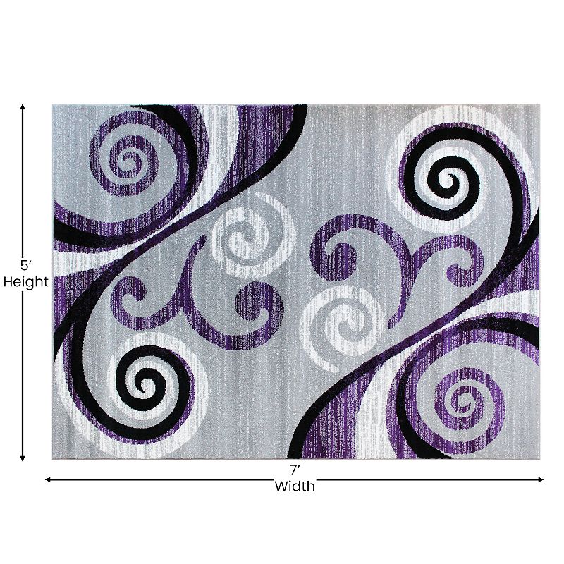 Masada Rugs Masada Rugs Stephanie Collection 5'x7' Area Rug with Modern Contemporary Design in Purple， Gray， Black and White - Design 1100