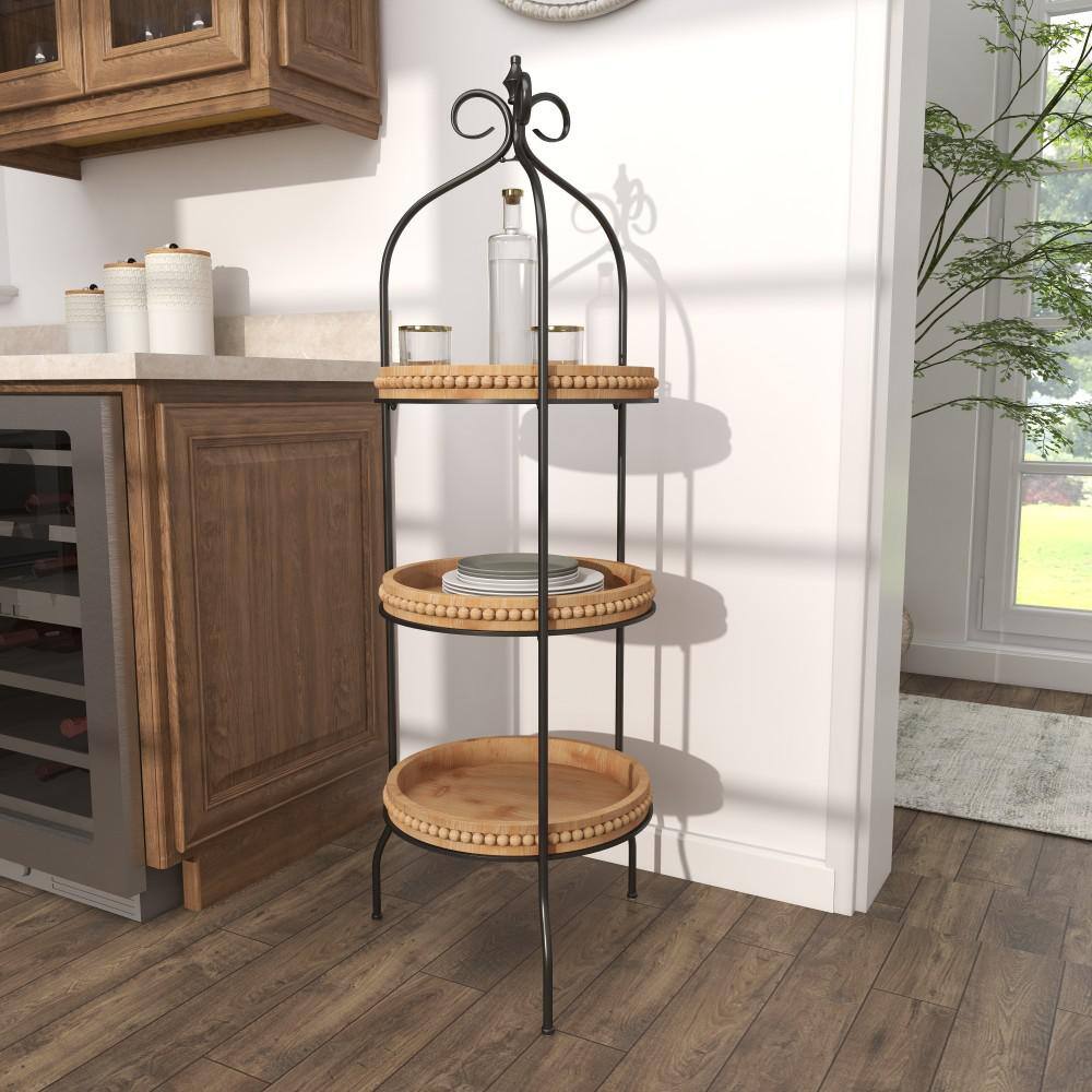 Litton Lane 51 in. Brown Metal Traditional 3 Shelf Shelving Unit 16402