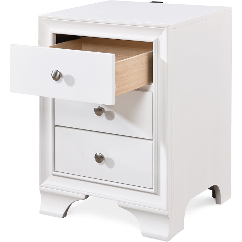 ClickDecor Edmond 3 Drawer Nightstand End Table with USB Charging Station, White