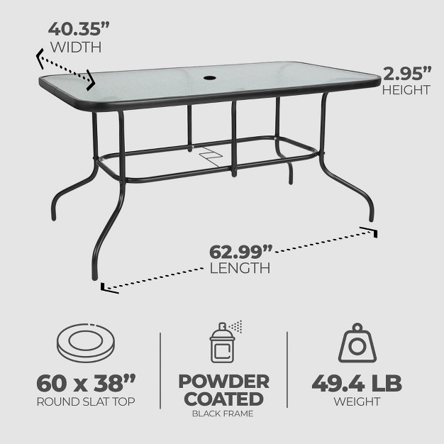 Outdoor Patio Bistro Dining Table Backyard Rectangular Furniture With Tempered Glass Tabletop Black