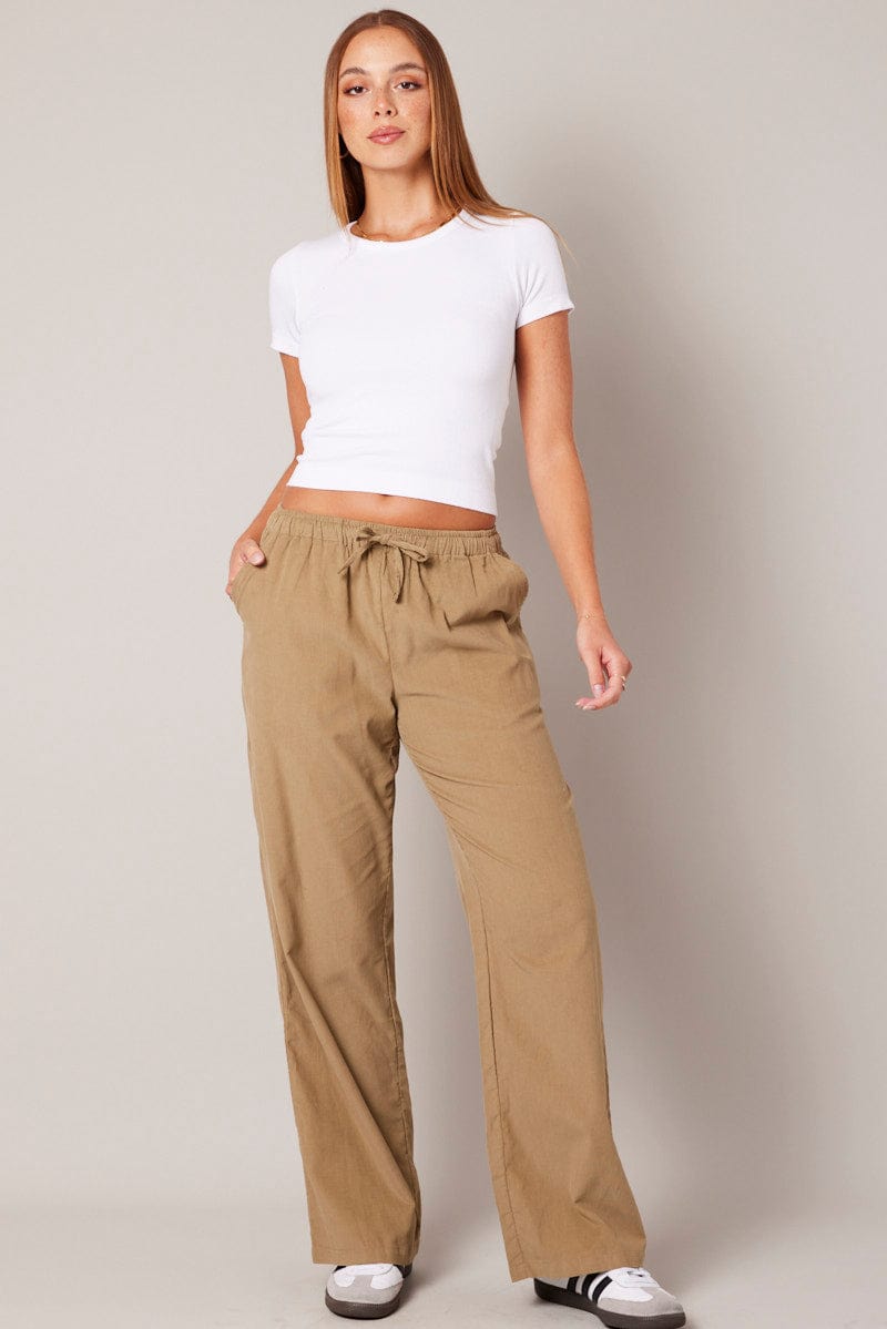 Brown Wide Leg Pants Micro Corduroy