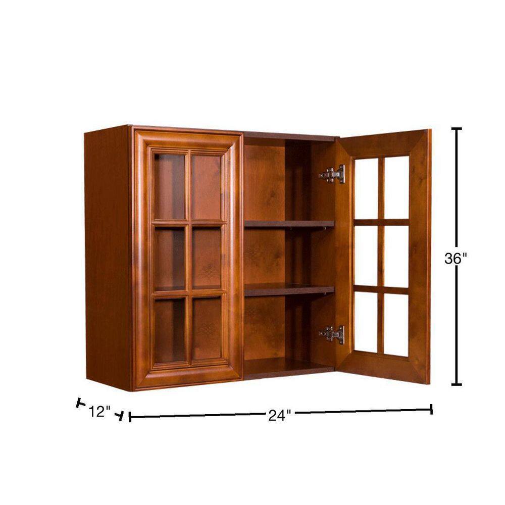 LIFEART CABINETRY Cambridge Assembled 24x36x12 in. Wall Mullion Door Cabinet with 2 Doors 2 Shelves in Chestnut AC-WMD2436