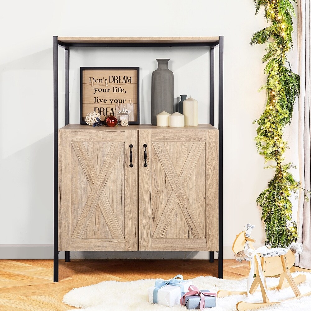 Rustic Wooden Storage Accent Cabinet with Shelves for Living Room  Bedroom  Hallway