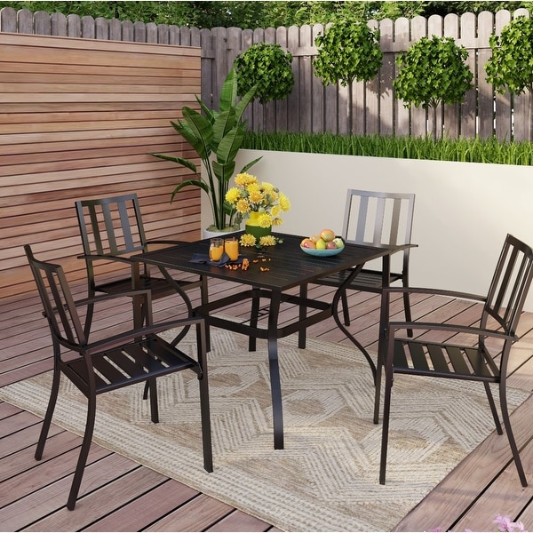 MAISON ARTS 5Piece Metal Ecoat Indoor/Outdoor 37in Square Dining Table and Armchairs