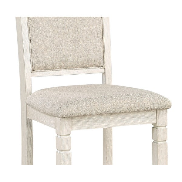 White Wooden Height Chairs 2pcs Set Fabric Upholstered Dining Chairs