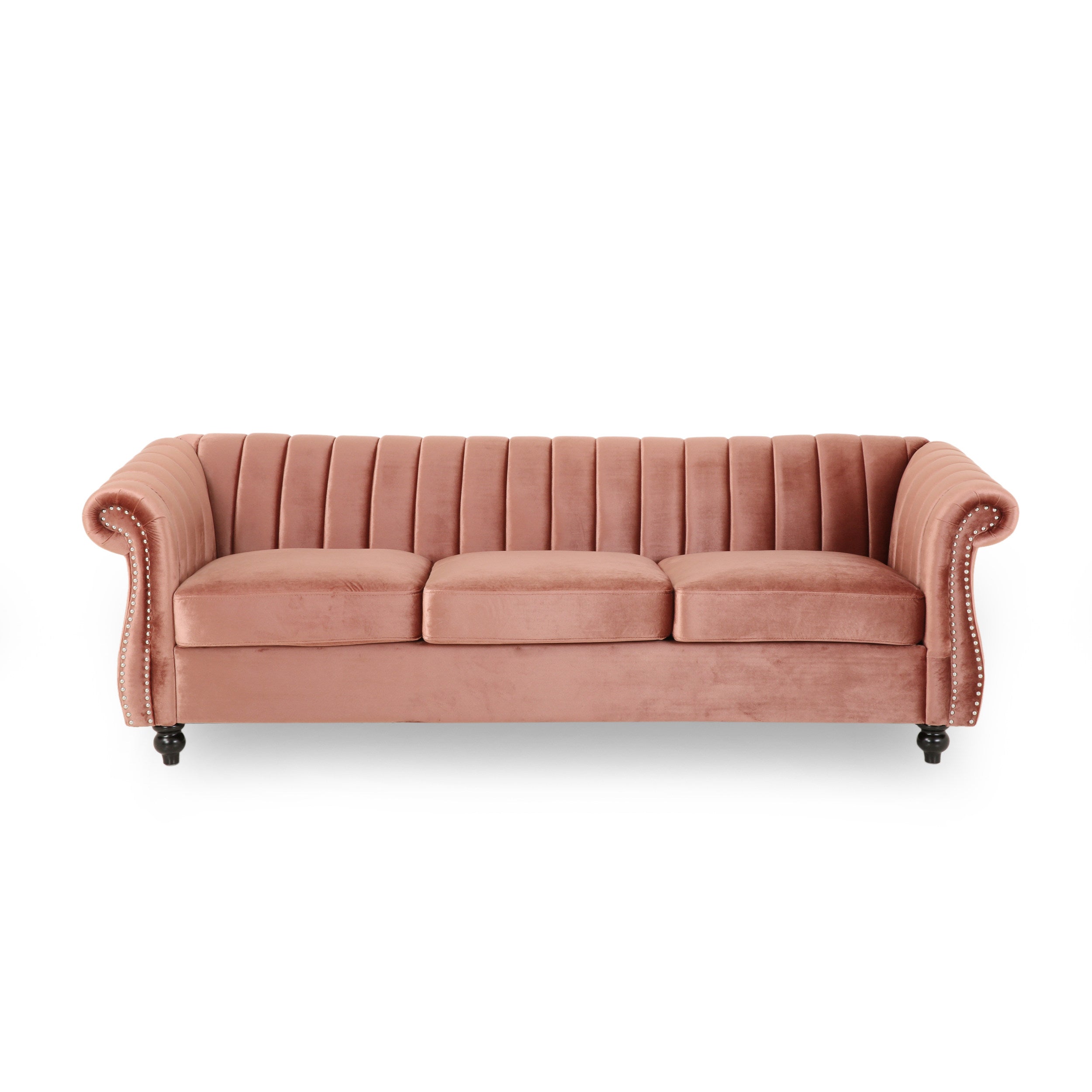 Olga Modern Glam Velvet 3 Seater Sofa, Umber and Dark Brown