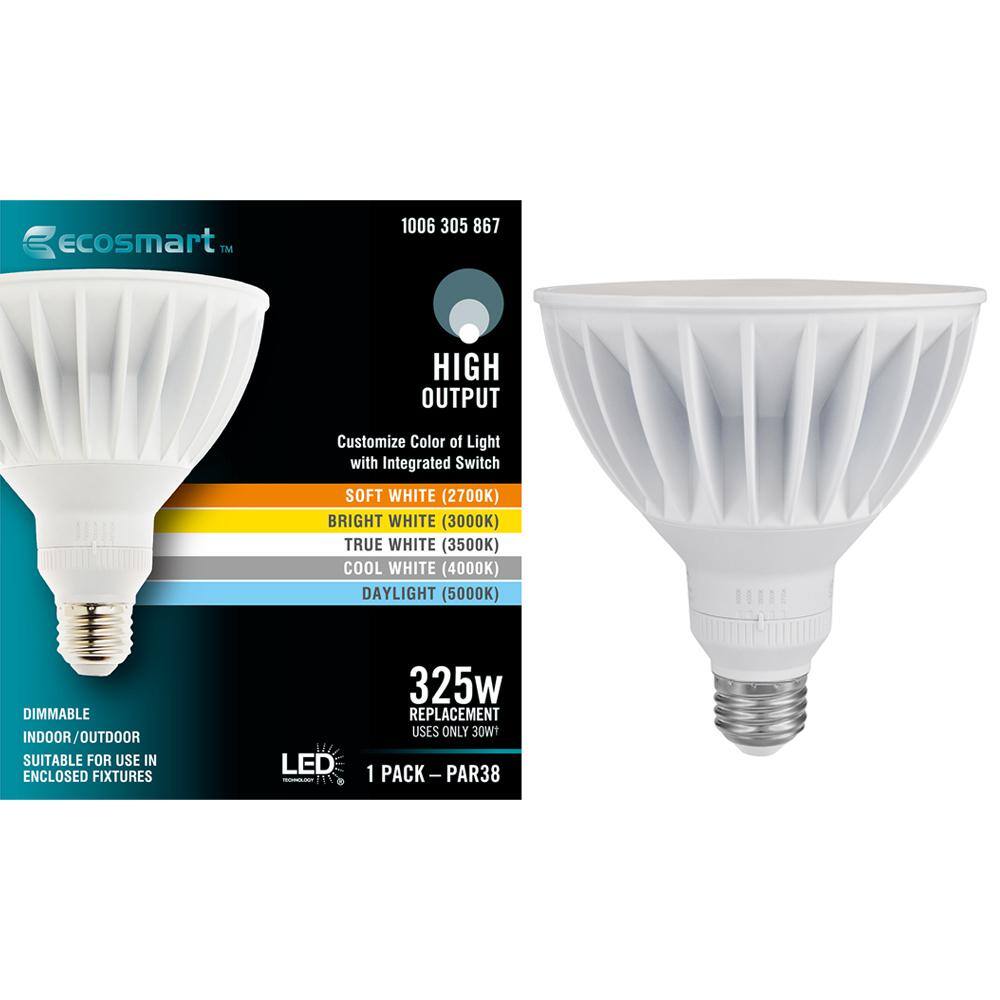 EcoSmart 325-Watt Equivalent PAR38 Dimmable Flood LED Light Bulb with Selectable Color Temperature (1-pack) G130P385