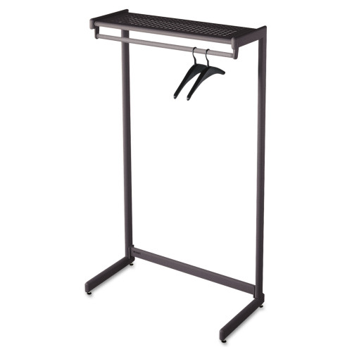 Quartet Single-Side Garment Rack with Shelf， Powder Coated Textured Steel， 48w x 18.5d x 61.5h， Black (20214)