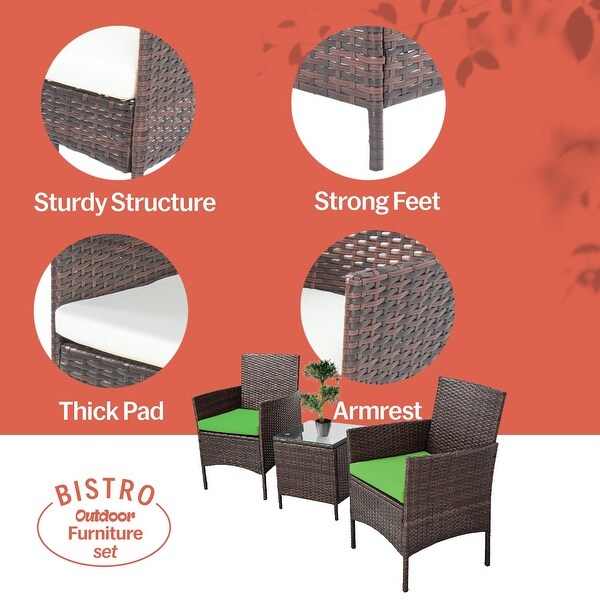 Pyramid Home Decor Rattan 3piece Patio Bistro Set