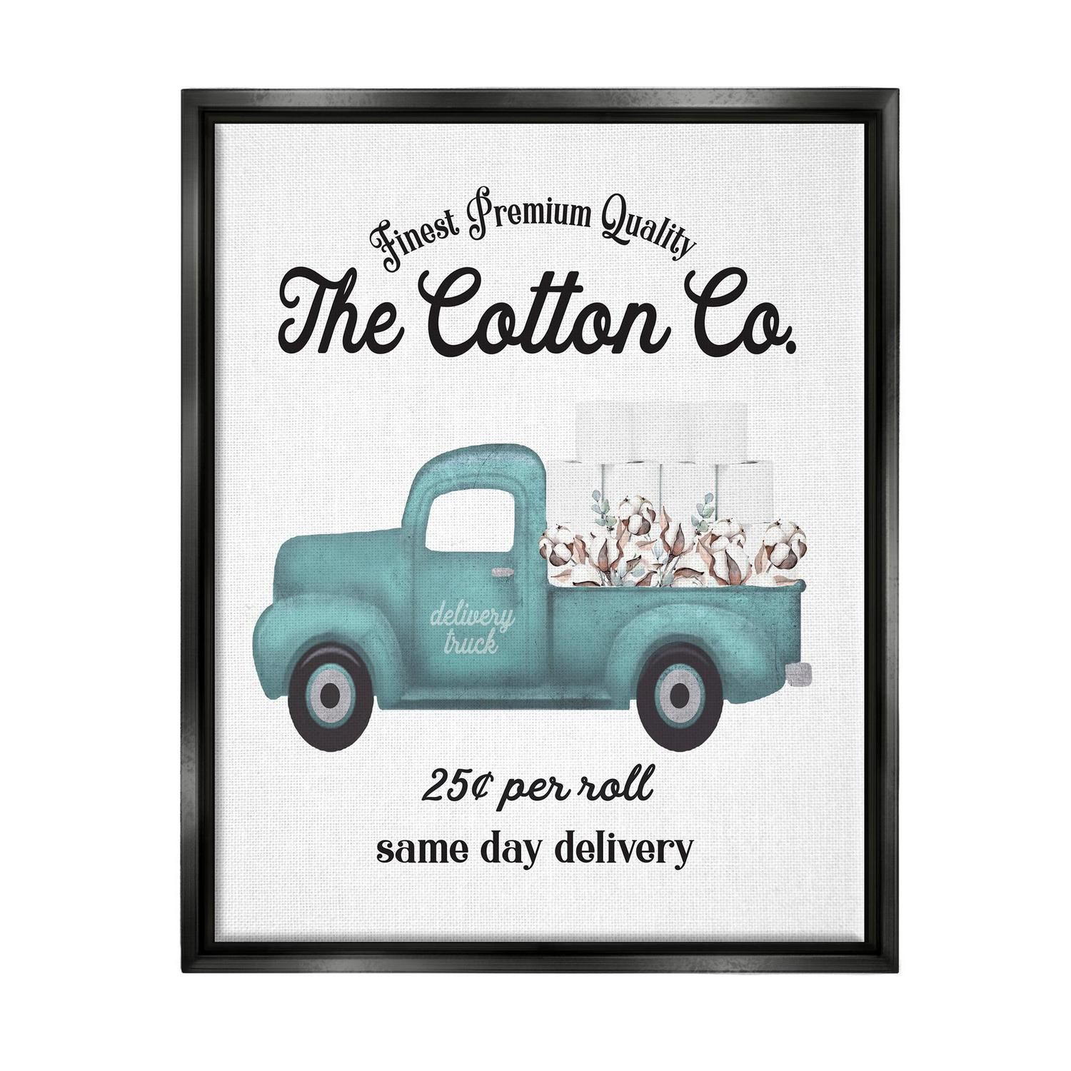 Stupell Industries Toilet Paper Cotton Co Delivery Truck Bathroom Word Design Jet Black Framed Floating Canvas Wall Art 1621520 by Lettered and Lined  Crowdfused