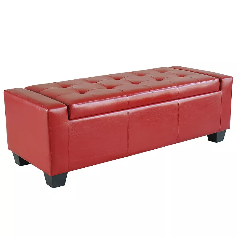 HOMCOM 51 Faux Leather Rectangular Tufted Storage Ottoman Bright Red