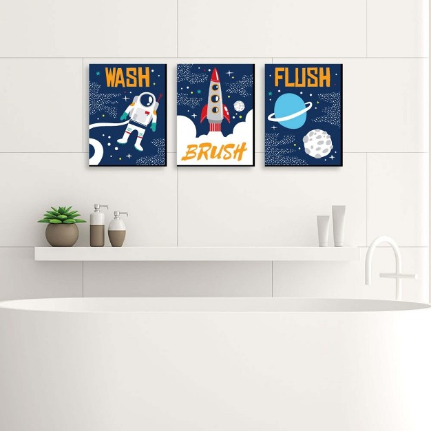 Big Dot Of Happiness Blast Off To Outer Space Kids Bathroom Rules Wall Art 7 5 X 10 Inches Set Of 3 Signs Wash Brush Flush