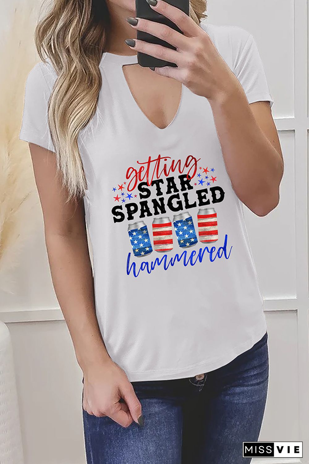 Star Spangled Hammered Beer Graphic Tees for Women Wholesale Short Sleeve T shirts Top