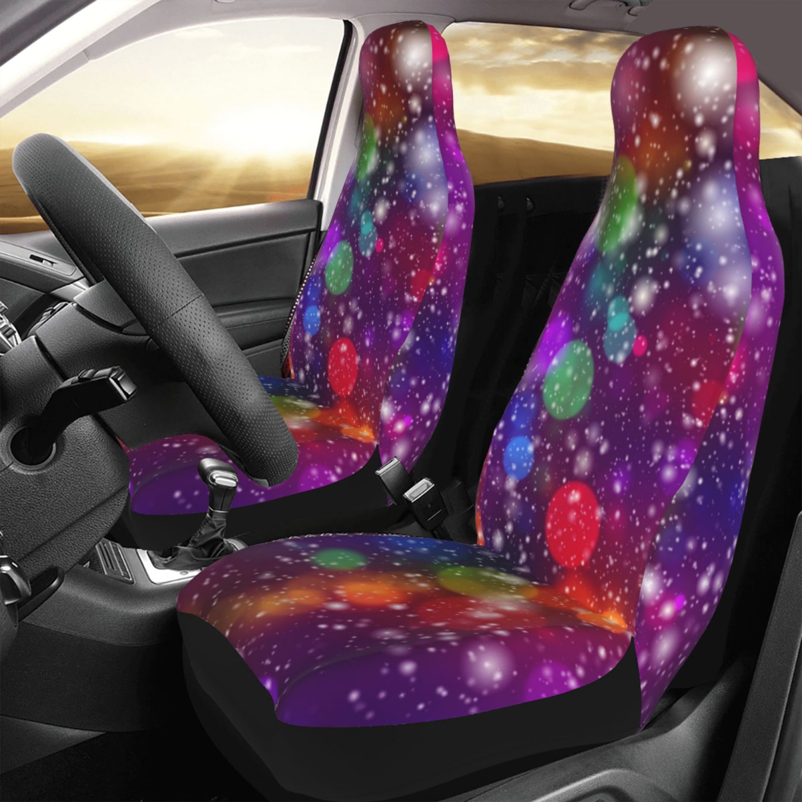 TEQUAN Front Seat Covers， Abstract Bokeh Lights Confetti Pattern 2 Piece Car Seat Cover Fit Most Car SUV Truck Van