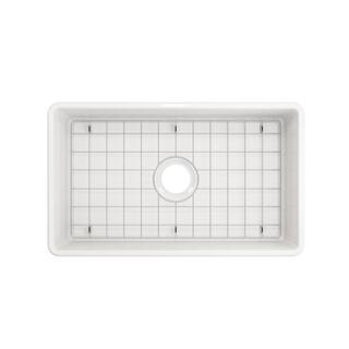 Glacier Bay Farmhouse Apron-Front Fireclay 30 in. Single Bowl Kitchen Sink in White with Bottom Grid 3ABRB-38-001