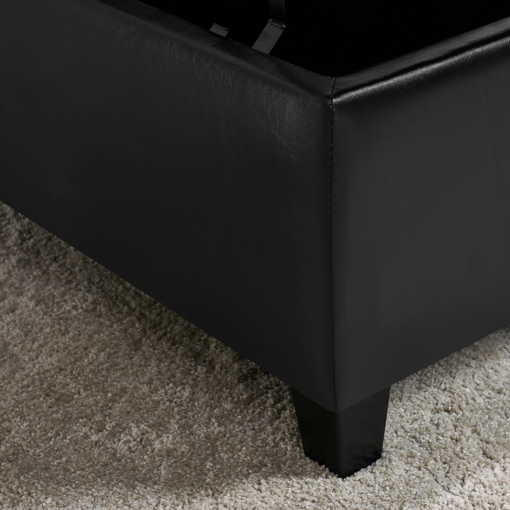 Simple Coffee Table Faux Leather Folding Storage Ottoman Bench Padded Seat with Rubberwood Legs for Lounge Living Room