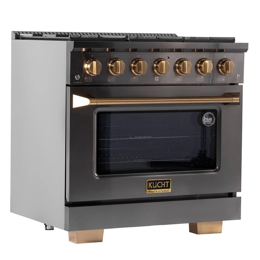 Kucht Gemstone Professional 36 in. 5.2 cu. ft. Natural Gas Range with Convection Oven in Titanium Stainless Steel KEG363