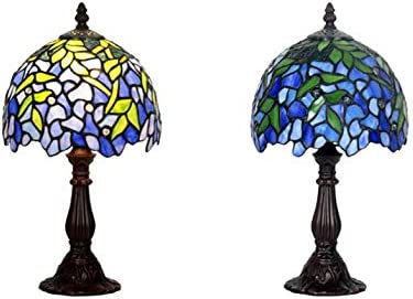 SHADY Mini  Style Stained Glass Table Lamp 8 Inch Rose Wisteria Shade Decoration Lamp for Living Room  Bedroom Bedside 110V-220V Zinc Alloy Base Wisteria