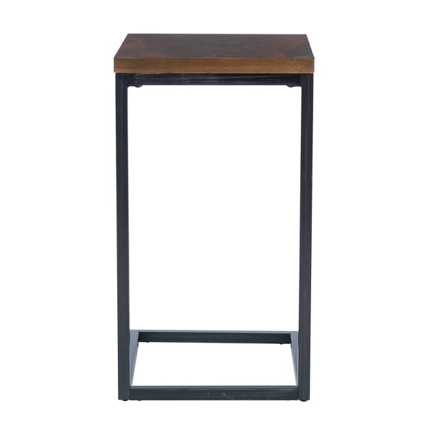 Hamri Traditional C Style Accent Table Walnut Wood And Hand Distressed Black Metal Frame Powell