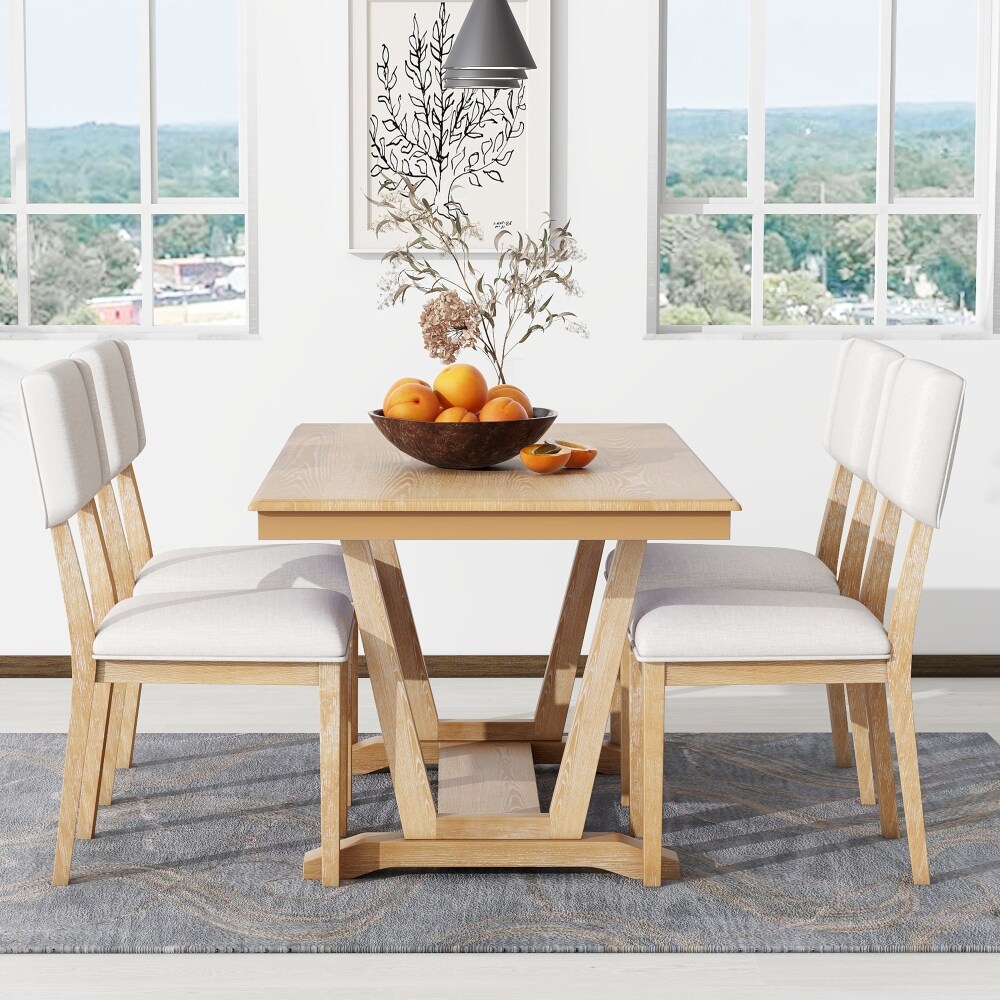 5 piece Dining Set with 4 Upholstered Chairs and 59 inch Rectangular Dining Table