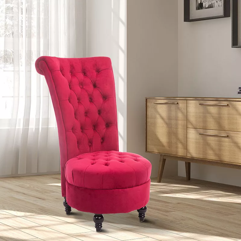 HOMCOM High Back Accent Chair Upholstered Armless Chair Retro Button Tufted Royal Design with Thick Padding and Rubberwood Leg for living Room Dining room and Bedroom Crimson Red