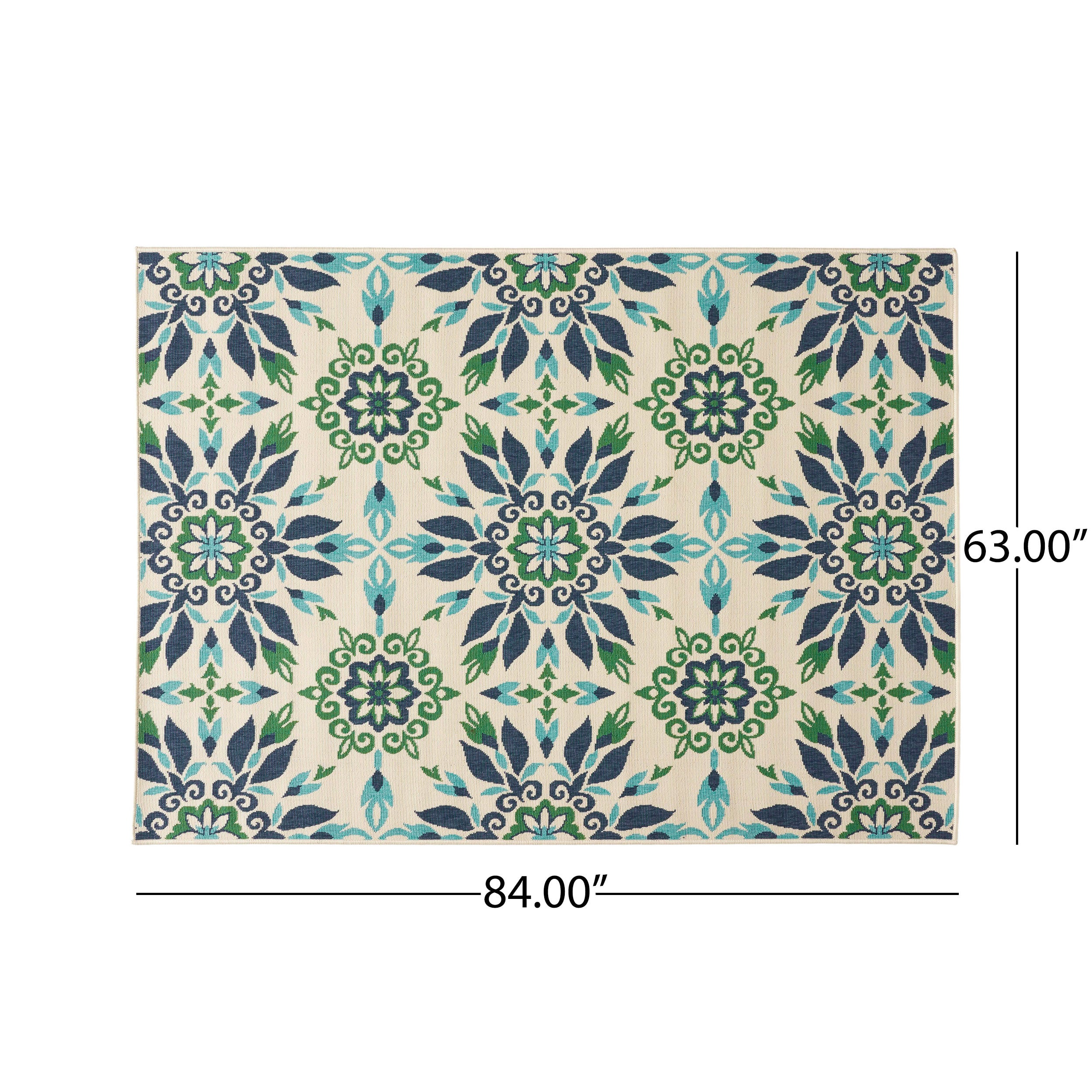 Phoebe Outdoor Medallion Area Rug, Ivory and Blue