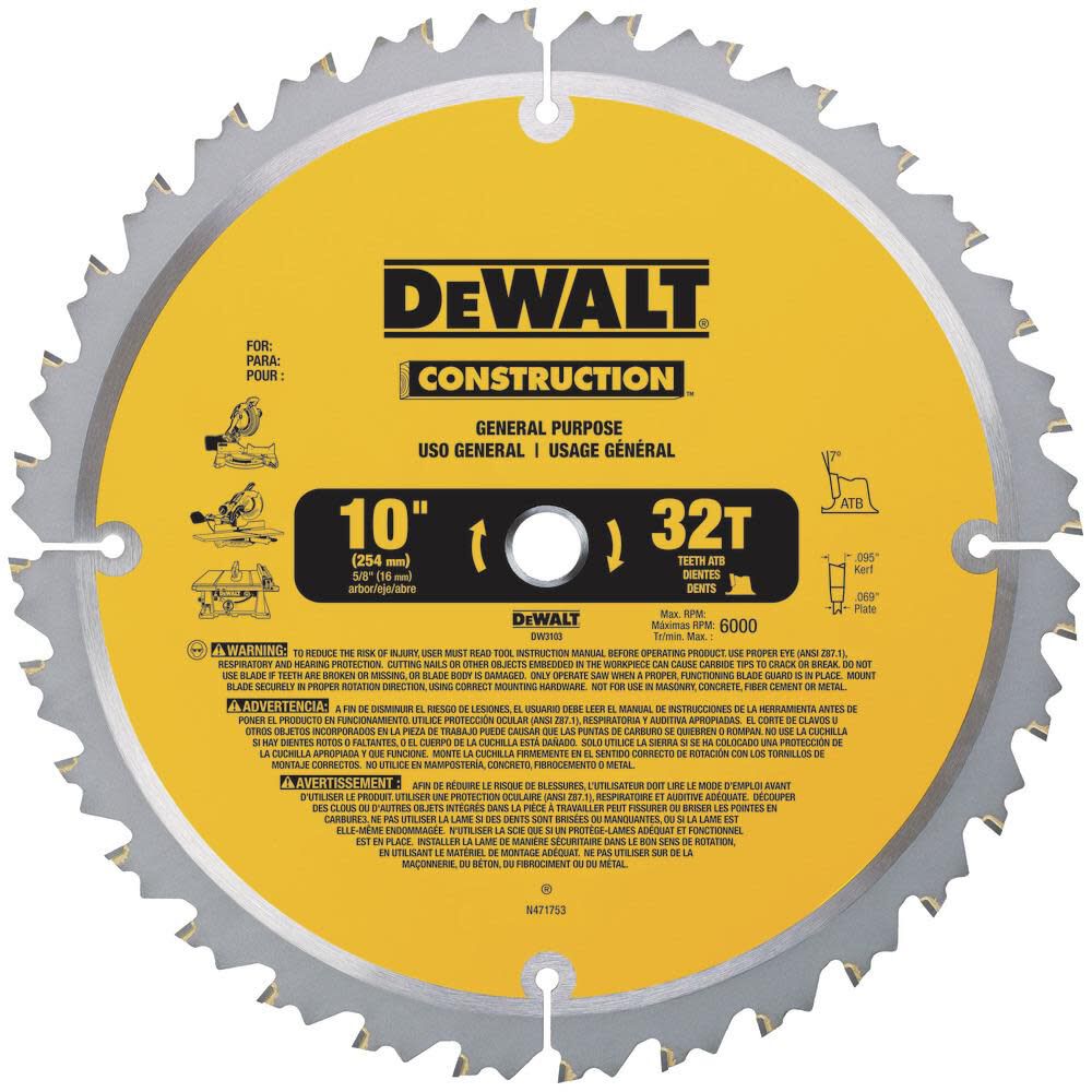 DW DW 10-in 60T and 10-in 32T Saw Blade DW3106P5 from DW