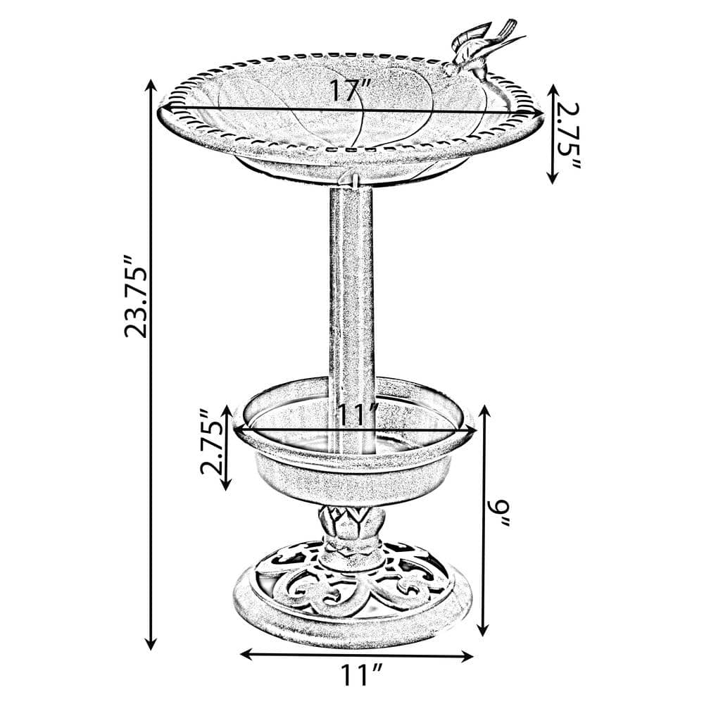 Gardenised Outdoor Garden Plastic Birdbath and Solar Powered Round Pond Fountain with Planter Bowl， Copper QI004101