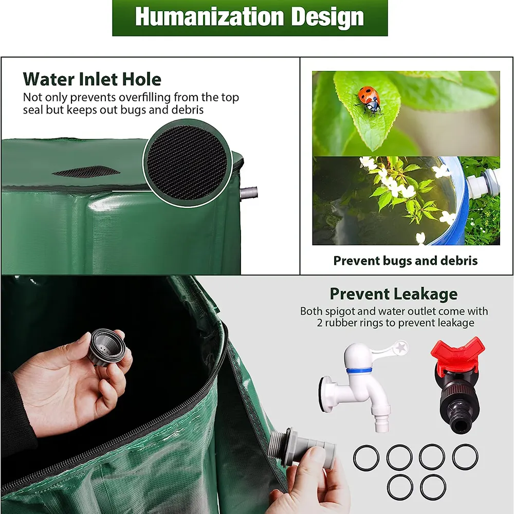 Factory Supply rain barrel plastic water storage Tank Rain Barrel spigot diverter for Garden tree Water