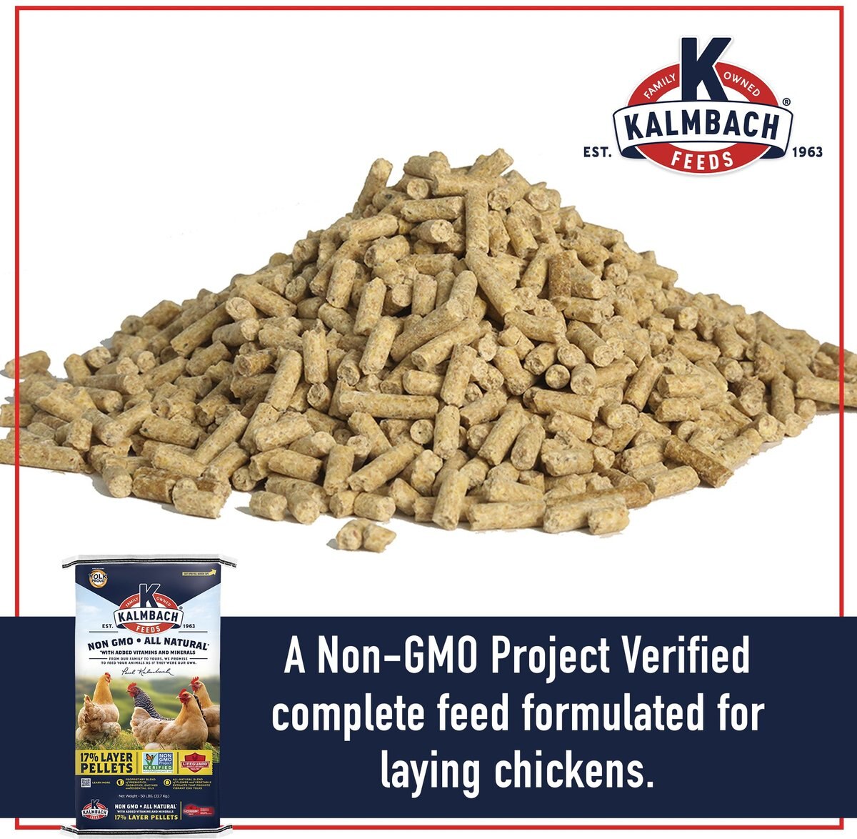 Kalmbach Feeds All Natural Non-GMO 17% Protein Layer Pellets Chicken Feed， 50-lb bag